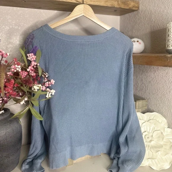 Lululemon Reversible Crossover Sweater • Blue • Bamboo / Cashmere Blend • Sz 8 - Picture 6 of 8